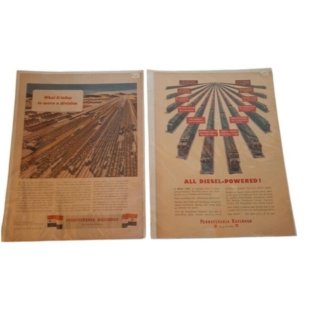 Pennsylvania Railroad Vintage 1940s Magazine Advertisements Set / 2 PRR WWII Era